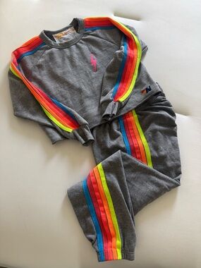 Aviator Nation Gray with 5 Neon Rainbow Stripe SET - Size Small